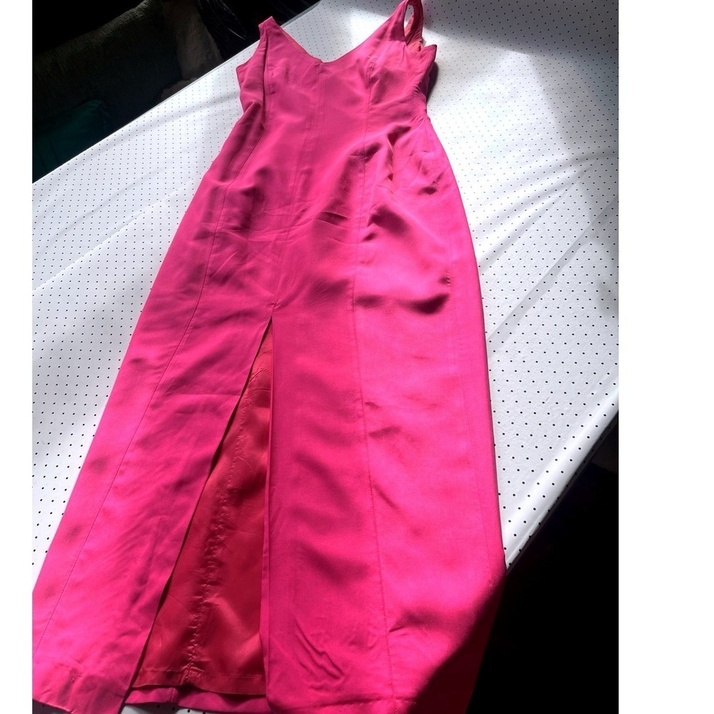 Vintage Georgieu Sport Hot Pink 100% Silk Maxi Dress Women's 2